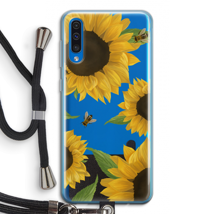 Sunflower and bees: Samsung Galaxy A50 Transparant Hoesje met koord