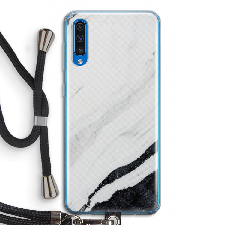 Elegante marmer: Samsung Galaxy A50 Transparant Hoesje met koord