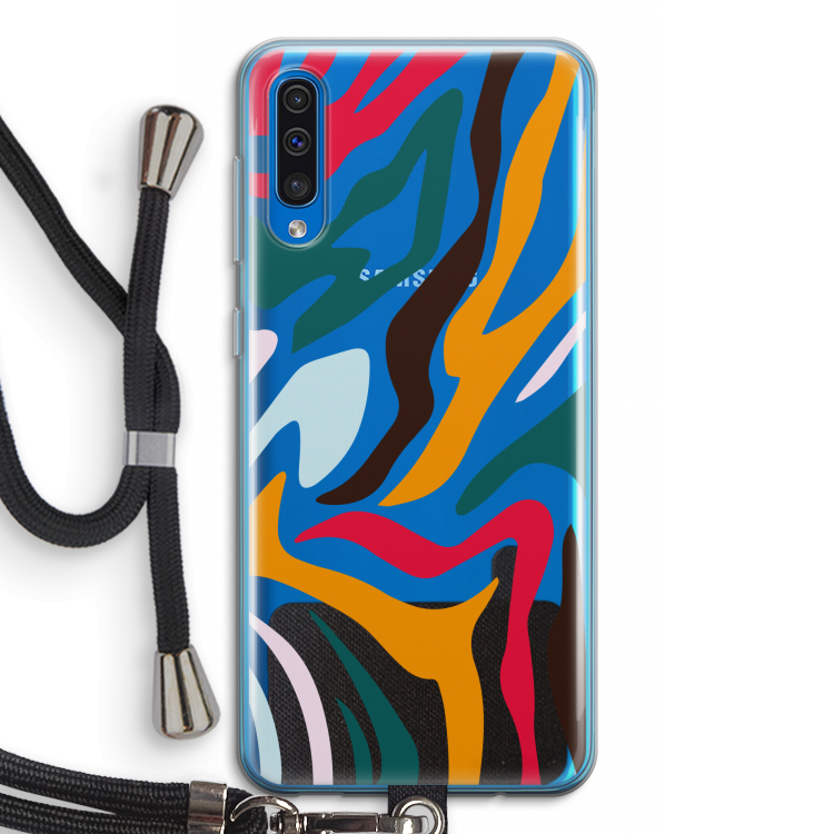 Colored Zebra: Samsung Galaxy A50 Transparant Hoesje met koord