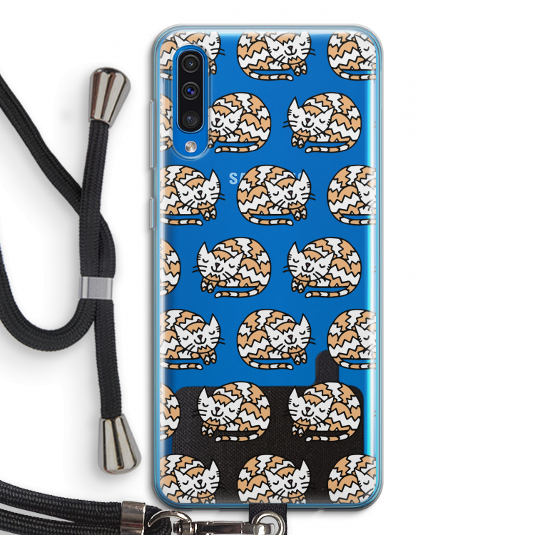 Slapende poes: Samsung Galaxy A50 Transparant Hoesje met koord