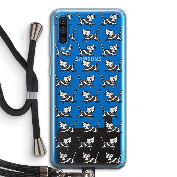 Zwarte poes: Samsung Galaxy A50 Transparant Hoesje met koord
