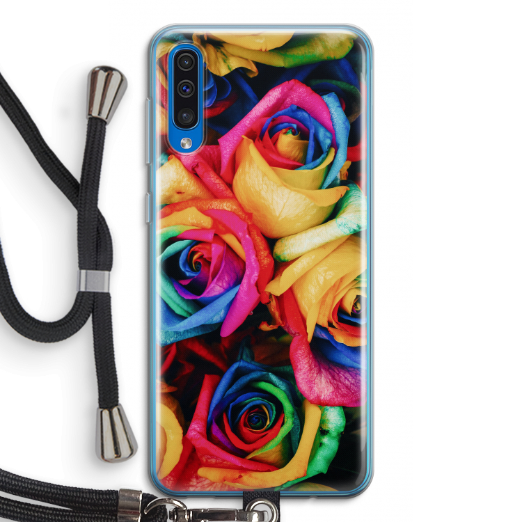 Neon bloemen: Samsung Galaxy A50 Transparant Hoesje met koord
