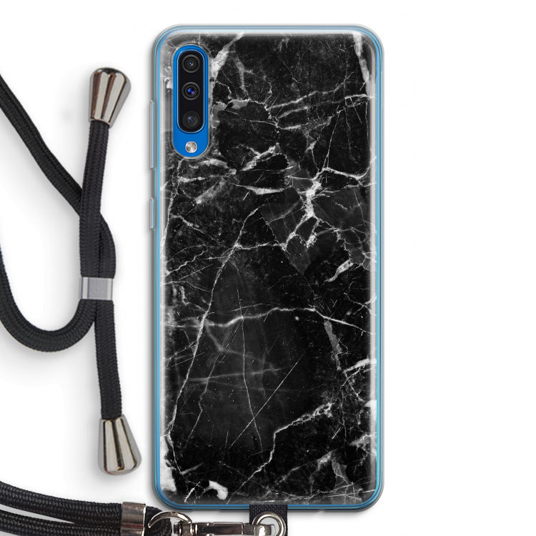 Zwart Marmer 2: Samsung Galaxy A50 Transparant Hoesje met koord