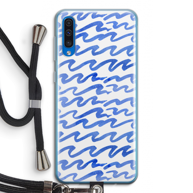 Blauwe golven: Samsung Galaxy A50 Transparant Hoesje met koord
