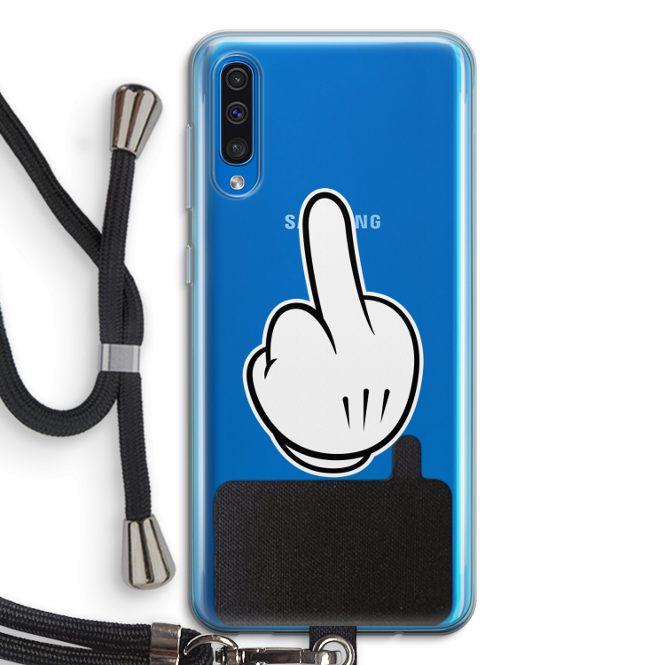 Middle finger white: Samsung Galaxy A50 Transparant Hoesje met koord