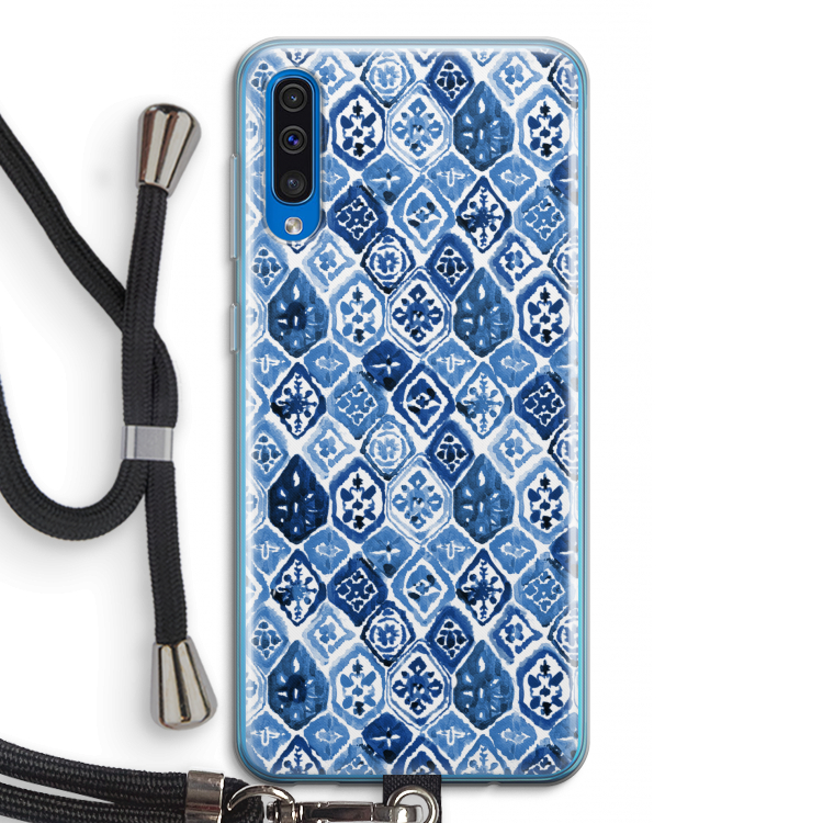 Blauw motief: Samsung Galaxy A50 Transparant Hoesje met koord