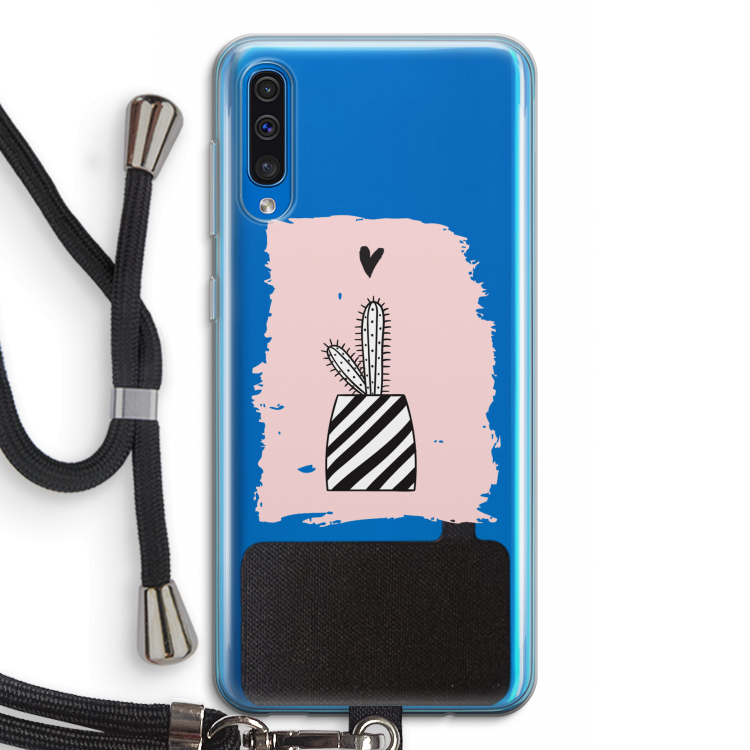 Zwart-wit cactus: Samsung Galaxy A50 Transparant Hoesje met koord