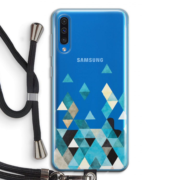 Gekleurde driehoekjes blauw: Samsung Galaxy A50 Transparant Hoesje met koord