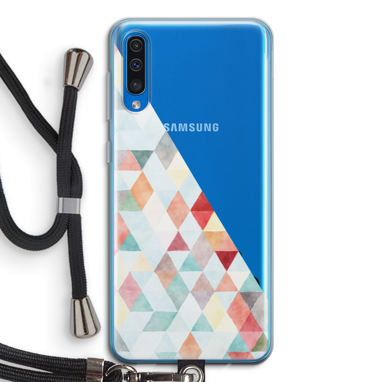 Gekleurde driehoekjes pastel: Samsung Galaxy A50 Transparant Hoesje met koord