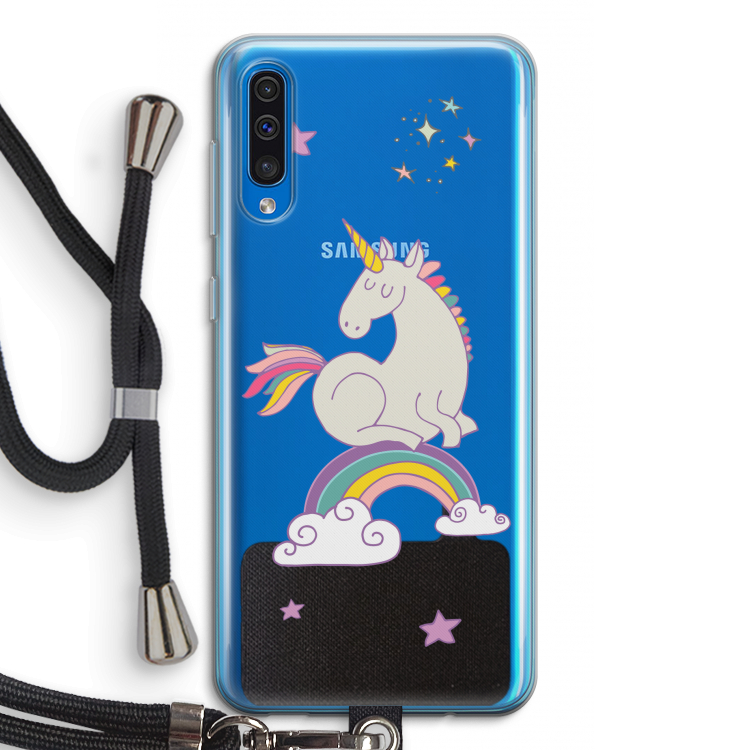 Regenboog eenhoorn: Samsung Galaxy A50 Transparant Hoesje met koord
