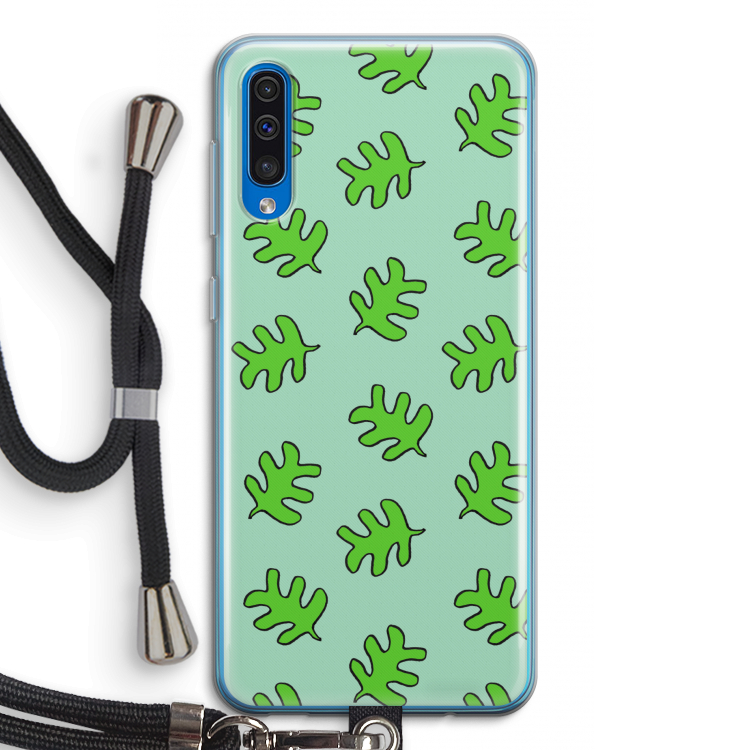 Groene blaadjes: Samsung Galaxy A50 Transparant Hoesje met koord