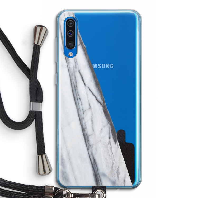 Gestreepte marmer: Samsung Galaxy A50 Transparant Hoesje met koord