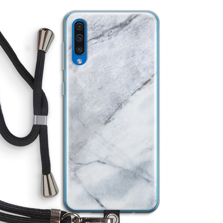 Witte marmer: Samsung Galaxy A50 Transparant Hoesje met koord