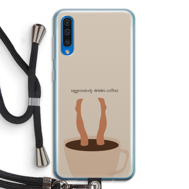 Aggressively drinks coffee: Samsung Galaxy A50 Transparant Hoesje met koord