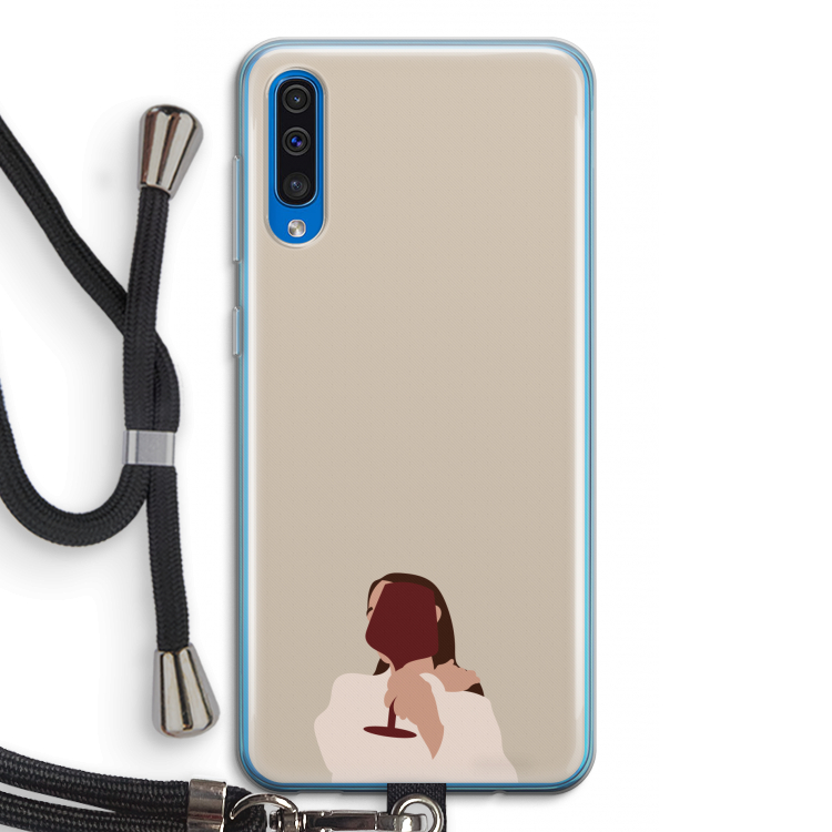 I drink wine: Samsung Galaxy A50 Transparant Hoesje met koord