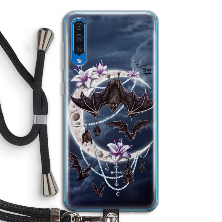 Vleermuizen Maan: Samsung Galaxy A50 Transparant Hoesje met koord