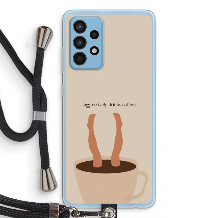 Aggressively drinks coffee: Samsung Galaxy A52 Transparant Hoesje met koord