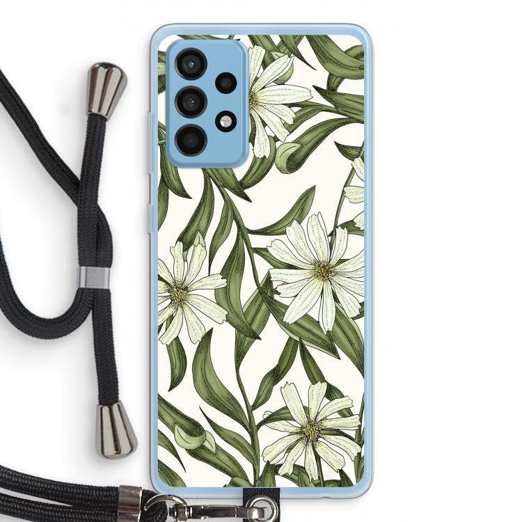 Wit bloemenpatroon: Samsung Galaxy A52 Transparant Hoesje met koord
