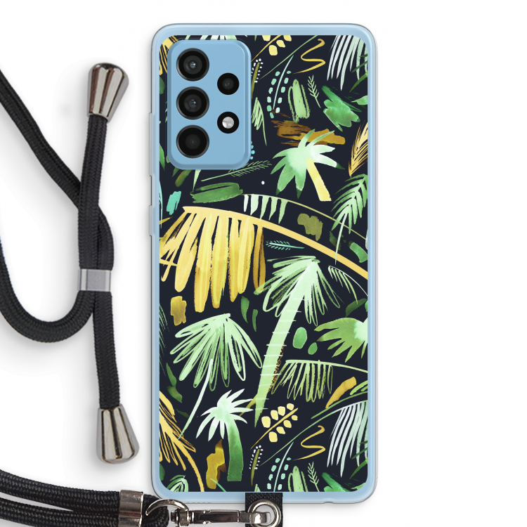 Tropical Palms Dark: Samsung Galaxy A52 Transparant Hoesje met koord