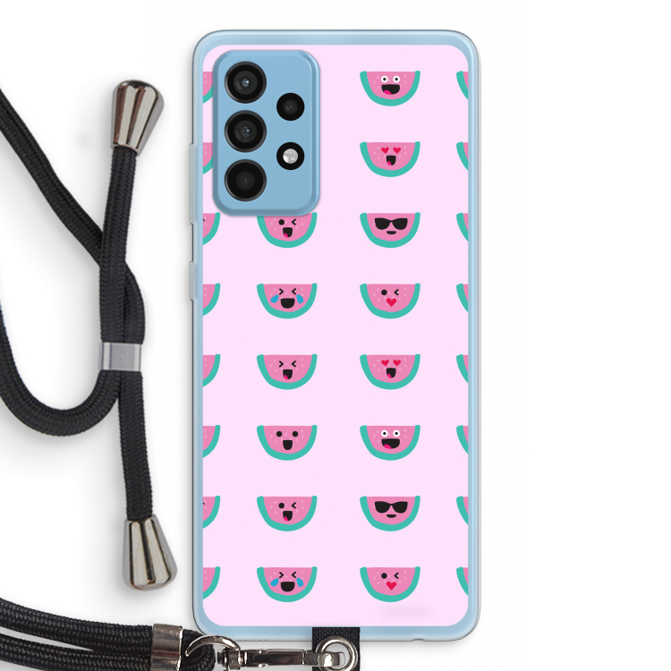 Smiley watermeloenprint: Samsung Galaxy A52 Transparant Hoesje met koord