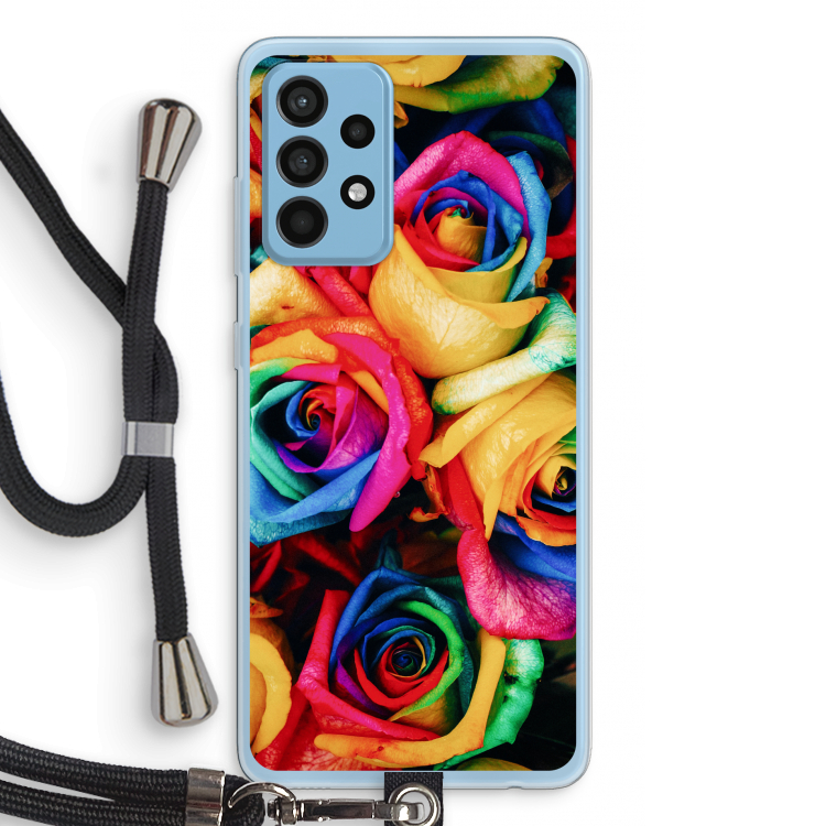 Neon bloemen: Samsung Galaxy A52 Transparant Hoesje met koord