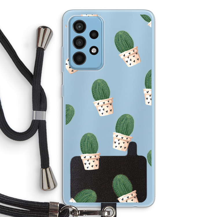 Cactusprint roze: Samsung Galaxy A52 Transparant Hoesje met koord
