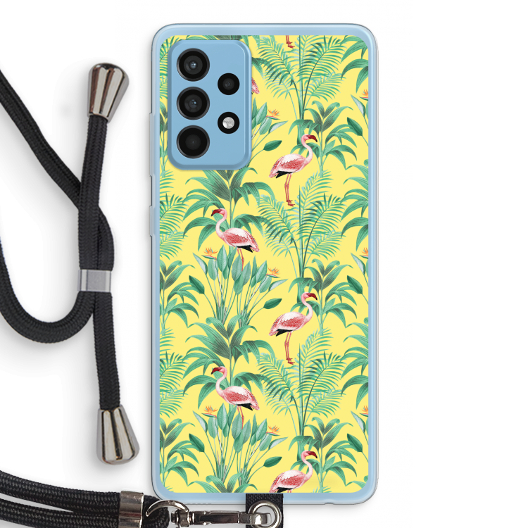 Flamingo party: Samsung Galaxy A52 Transparant Hoesje met koord