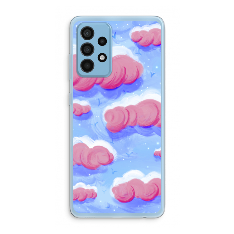 Roze wolken met vogels: Samsung Galaxy A52 Transparant Hoesje