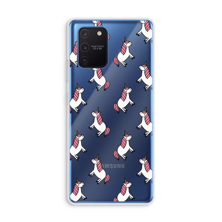 Eenhoorns overal: Samsung Galaxy Note 10 Lite Transparant Hoesje