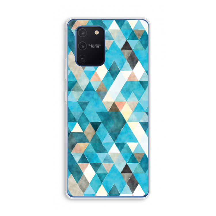 Gekleurde driehoekjes blauw: Samsung Galaxy Note 10 Lite Transparant Hoesje
