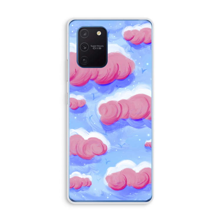 Roze wolken met vogels: Samsung Galaxy Note 10 Lite Transparant Hoesje