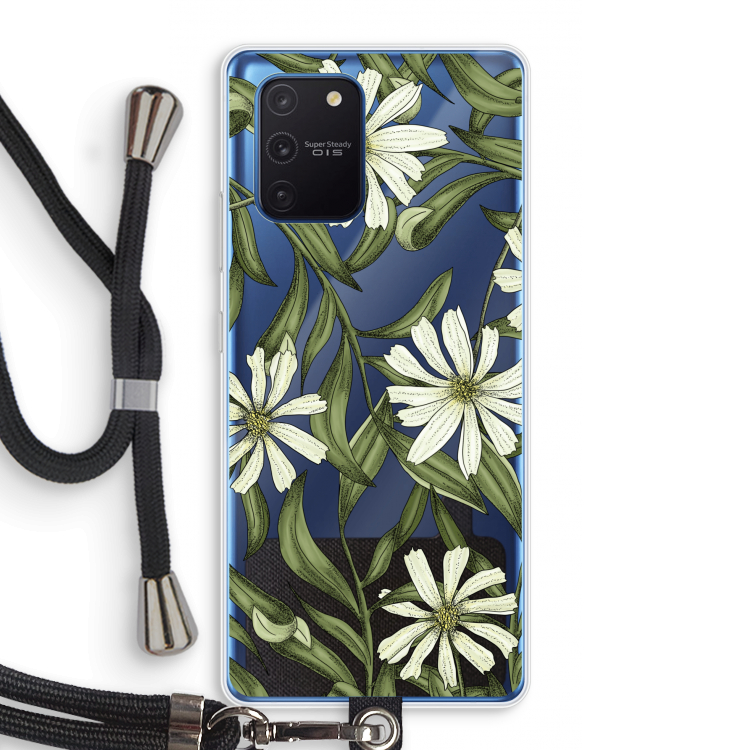 Wit bloemenpatroon: Samsung Galaxy Note 10 Lite Transparant Hoesje met koord