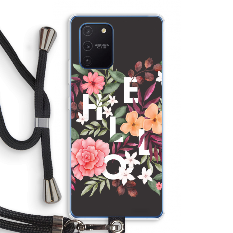 Hello in flowers: Samsung Galaxy Note 10 Lite Transparant Hoesje met koord
