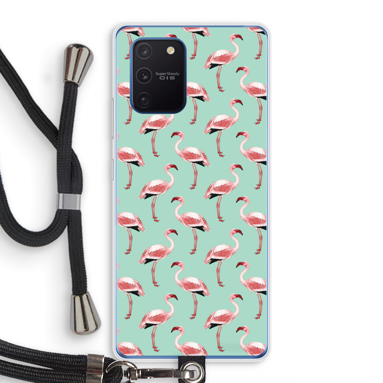 Flamingoprint groen: Samsung Galaxy Note 10 Lite Transparant Hoesje met koord