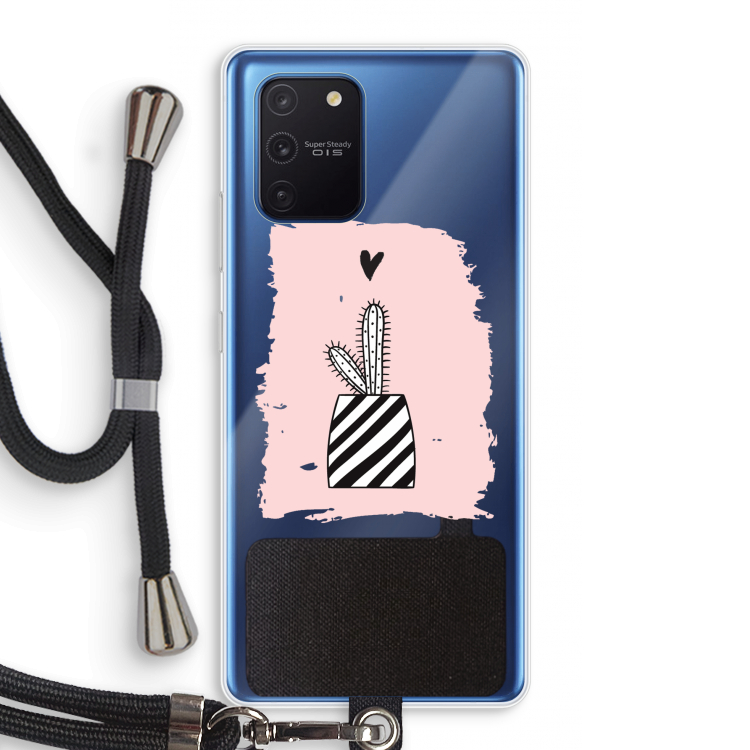 Zwart-wit cactus: Samsung Galaxy Note 10 Lite Transparant Hoesje met koord