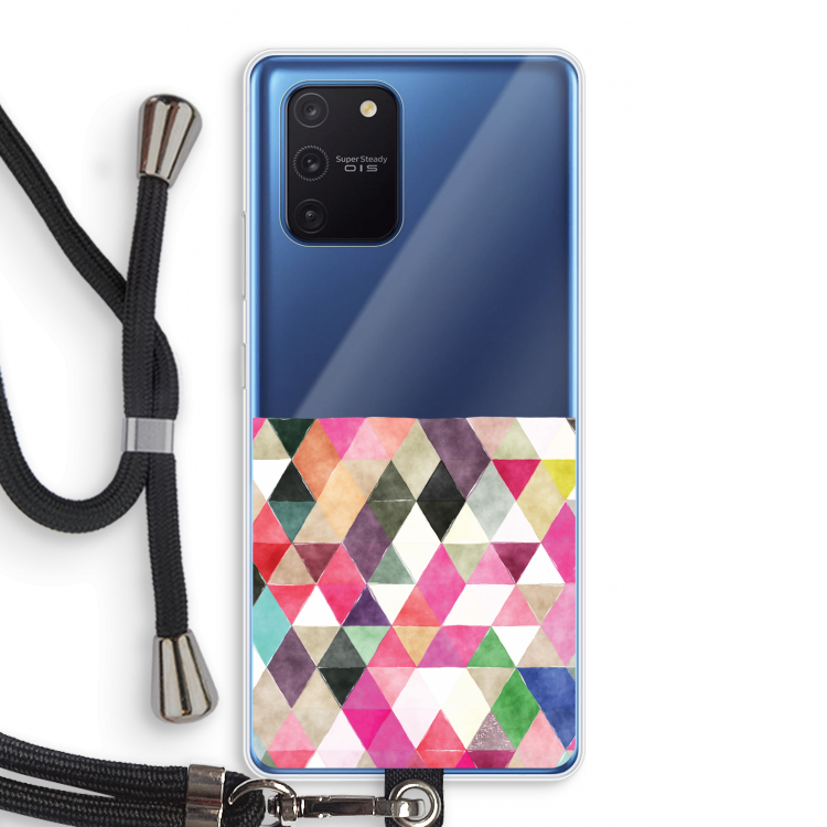 Gekleurde driehoekjes: Samsung Galaxy Note 10 Lite Transparant Hoesje met koord