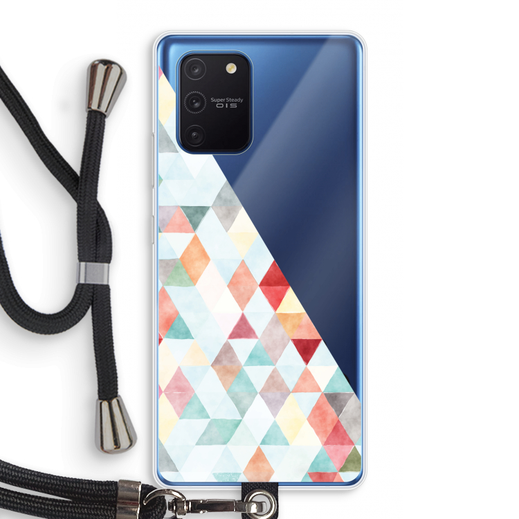 Gekleurde driehoekjes pastel: Samsung Galaxy Note 10 Lite Transparant Hoesje met koord