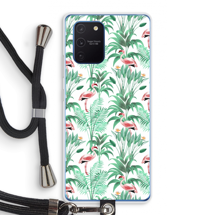 Flamingo bladeren: Samsung Galaxy Note 10 Lite Transparant Hoesje met koord