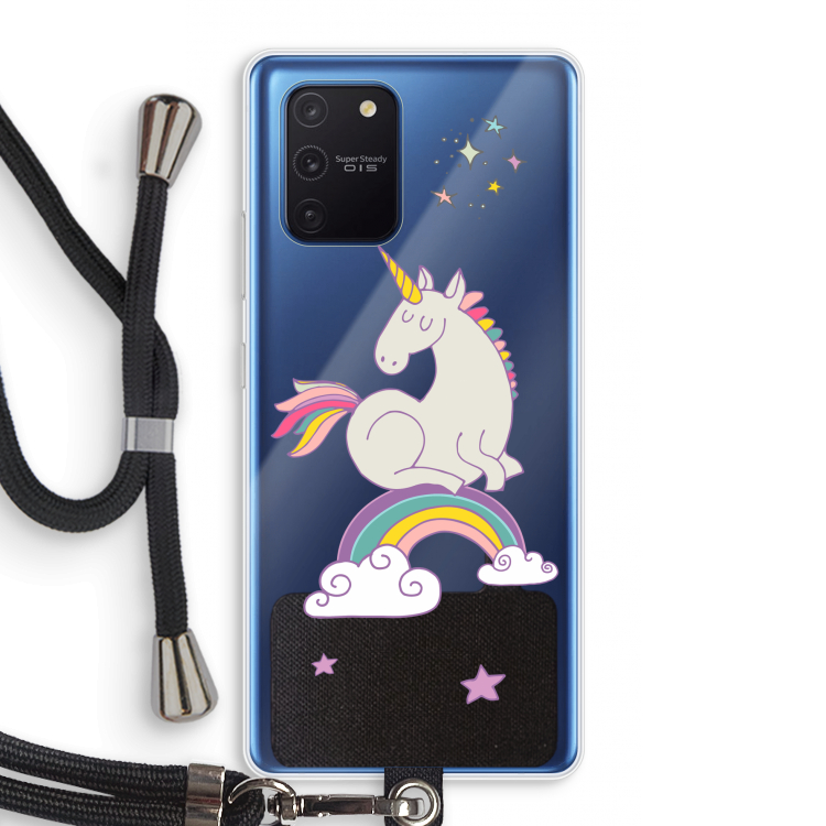 Regenboog eenhoorn: Samsung Galaxy Note 10 Lite Transparant Hoesje met koord