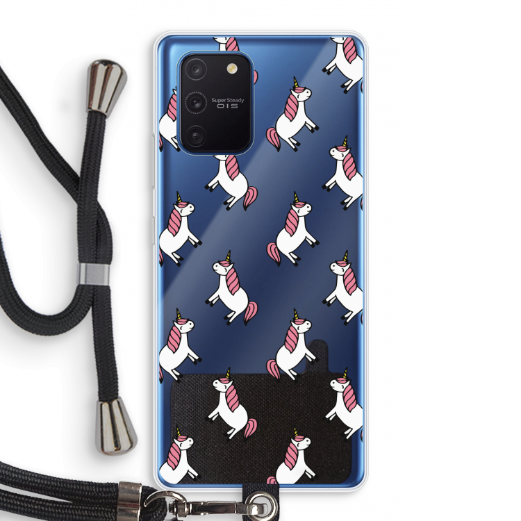 Eenhoorns overal: Samsung Galaxy Note 10 Lite Transparant Hoesje met koord