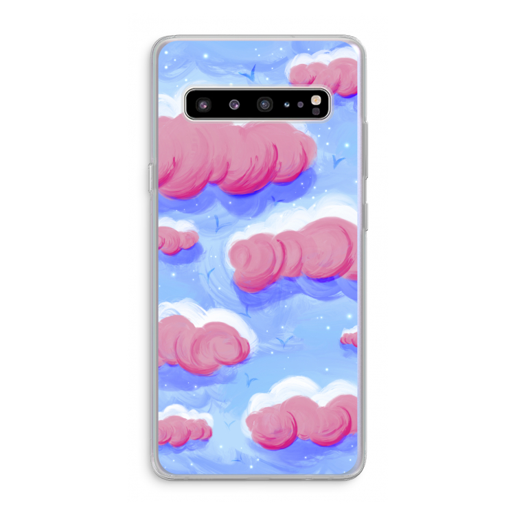 Roze wolken met vogels: Samsung Galaxy S10 5G Transparant Hoesje