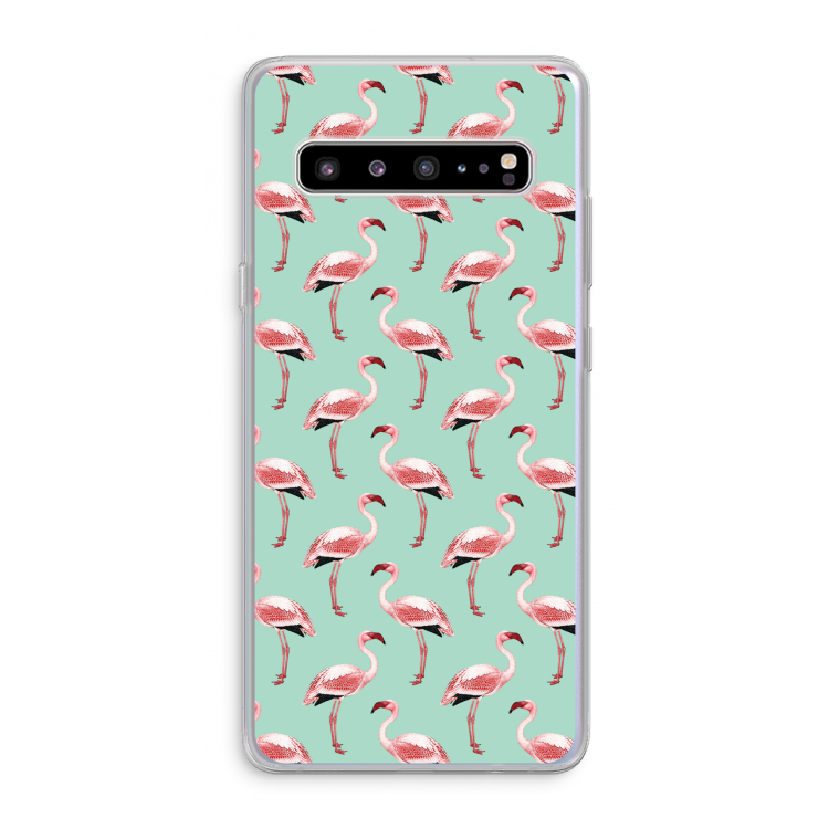 Flamingoprint groen: Samsung Galaxy S10 5G Transparant Hoesje