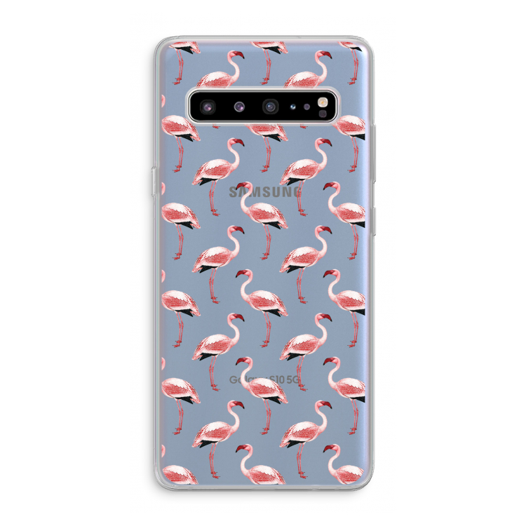 Flamingoprint groen: Samsung Galaxy S10 5G Transparant Hoesje
