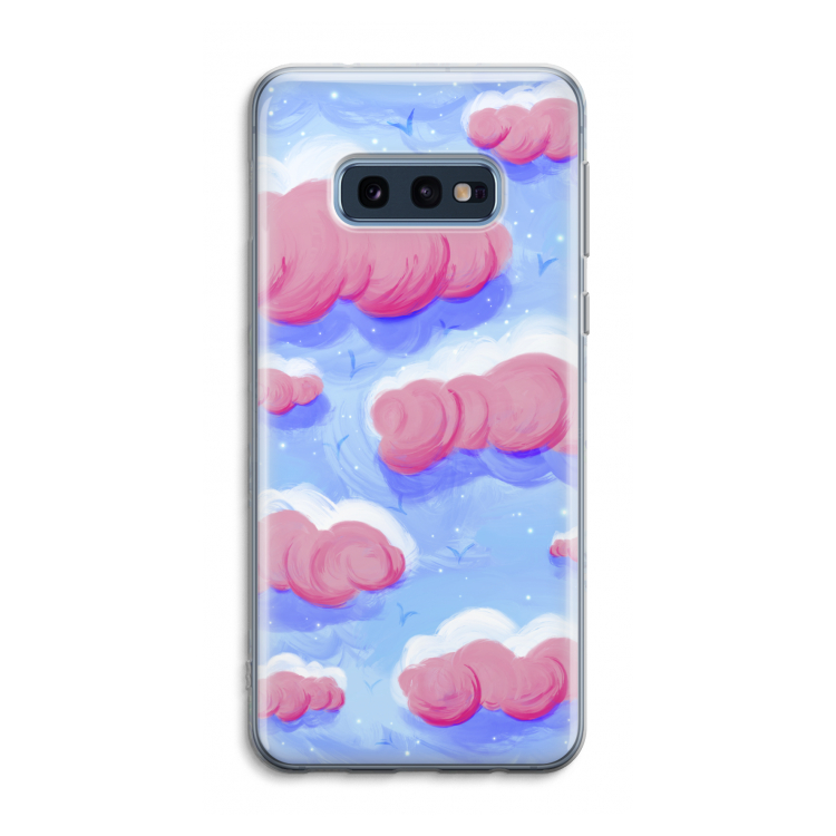 Roze wolken met vogels: Samsung Galaxy S10e Transparant Hoesje