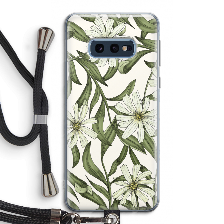 Wit bloemenpatroon: Samsung Galaxy S10e Transparant Hoesje met koord