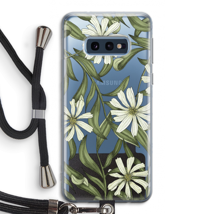 Wit bloemenpatroon: Samsung Galaxy S10e Transparant Hoesje met koord