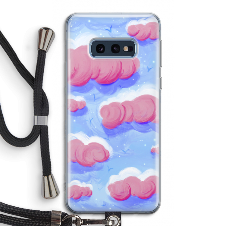 Roze wolken met vogels: Samsung Galaxy S10e Transparant Hoesje met koord
