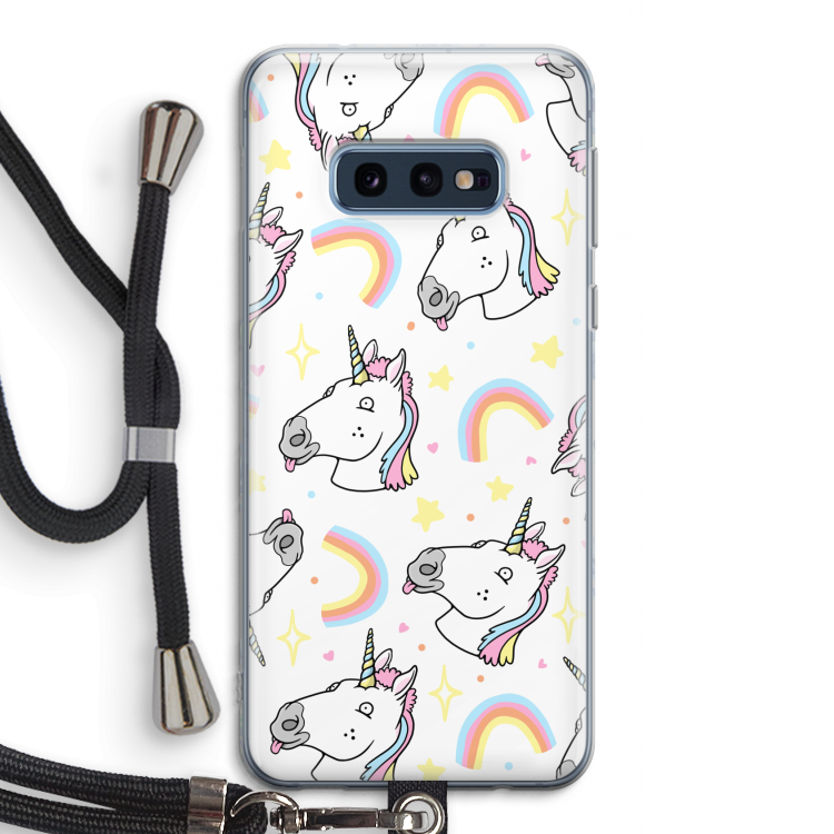 Rainbow Unicorn: Samsung Galaxy S10e Transparant Hoesje met koord