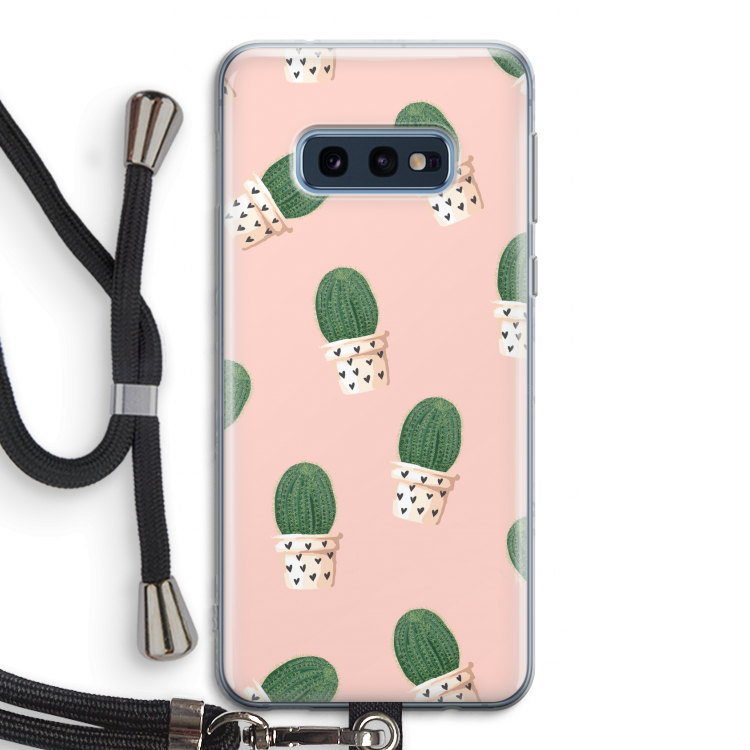 Cactusprint roze: Samsung Galaxy S10e Transparant Hoesje met koord