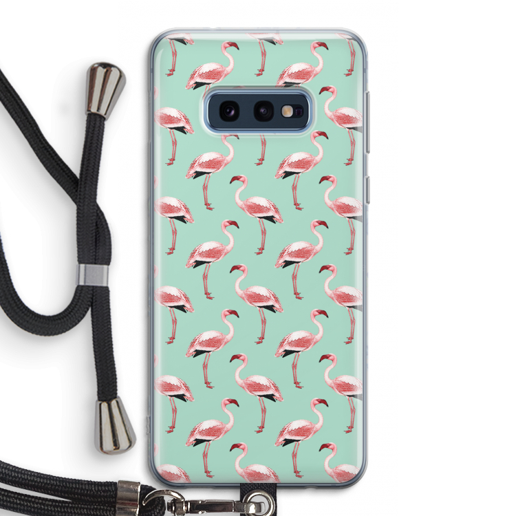 Flamingoprint groen: Samsung Galaxy S10e Transparant Hoesje met koord